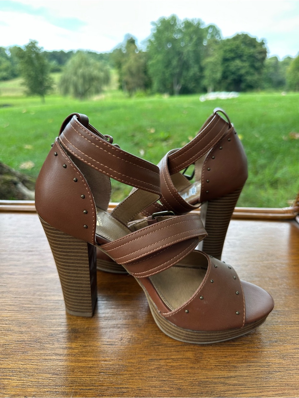 Womens Brown Strappy High Heel Sandals